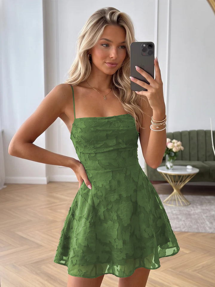 A-Line/Princess Sleeveless Spaghetti Straps Short/Mini Ruched Homecoming Dresses with Florals
