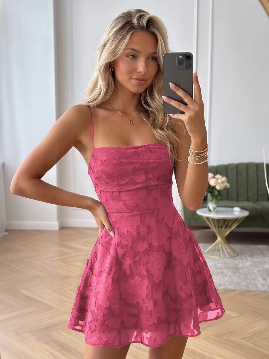A-Line/Princess Sleeveless Spaghetti Straps Short/Mini Ruched Homecoming Dresses with Florals