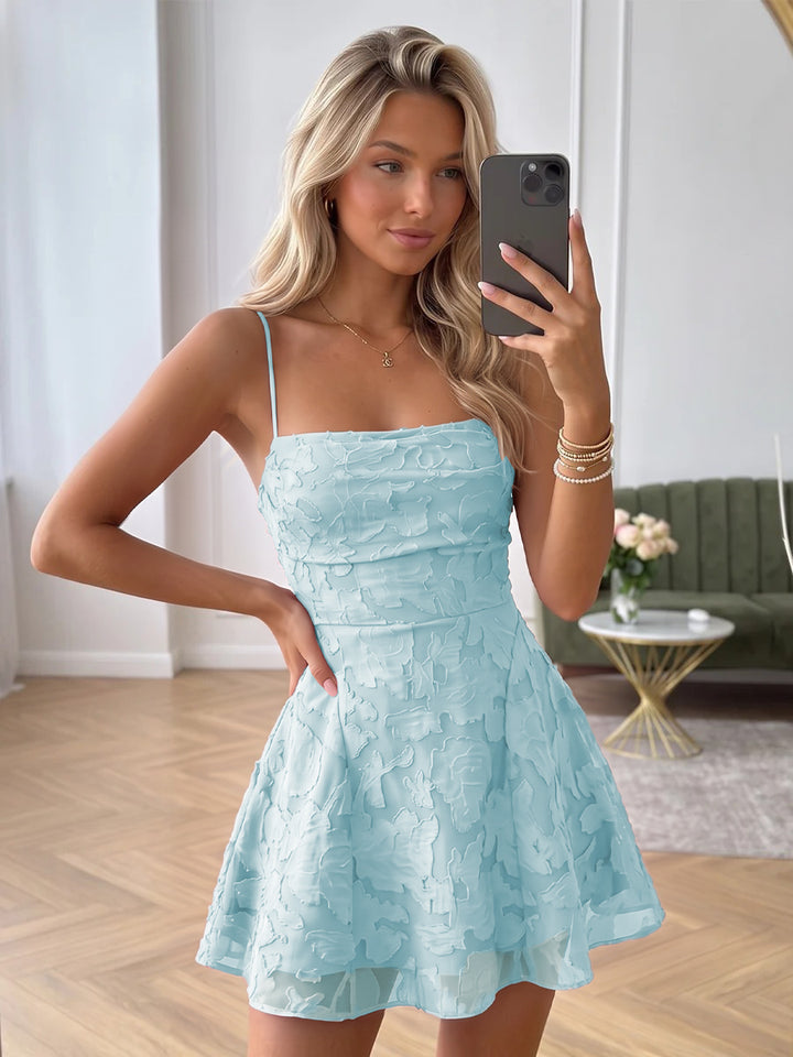 A-Line/Princess Sleeveless Spaghetti Straps Short/Mini Ruched Homecoming Dresses with Florals
