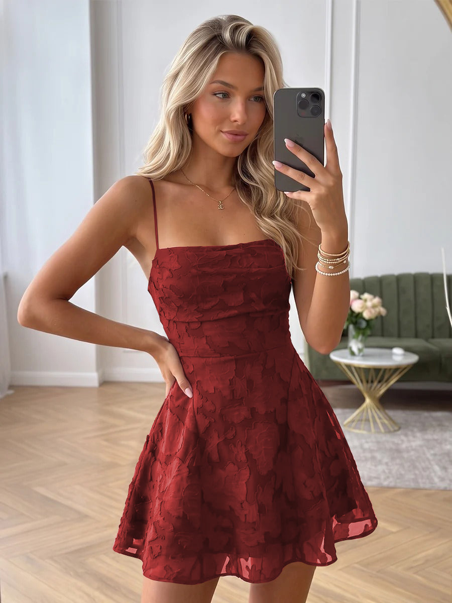 A-Line/Princess Sleeveless Spaghetti Straps Short/Mini Ruched Homecoming Dresses with Florals