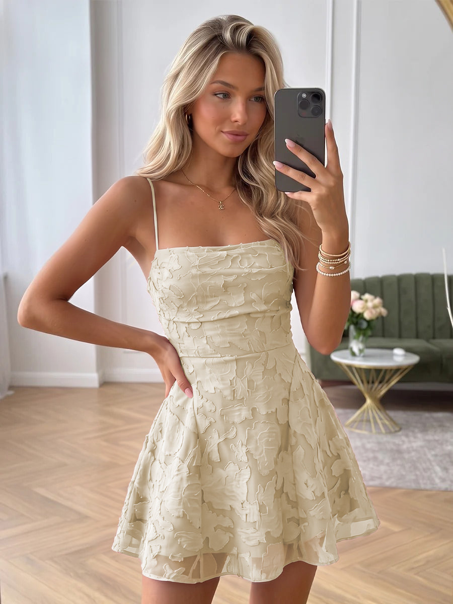 A-Line/Princess Sleeveless Spaghetti Straps Short/Mini Ruched Homecoming Dresses with Florals
