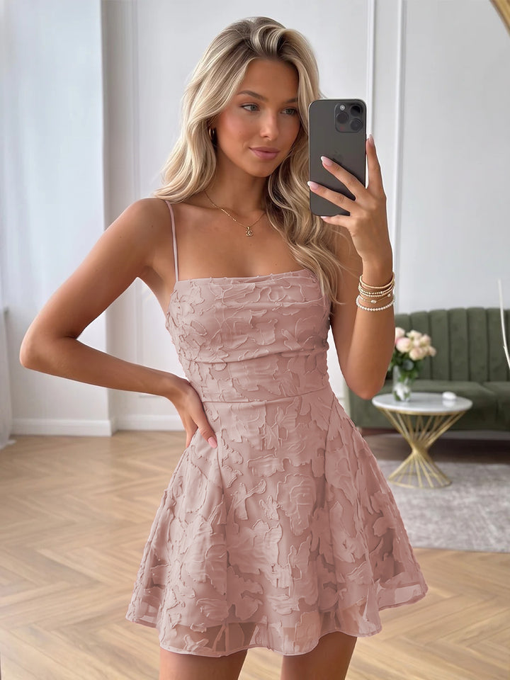 A-Line/Princess Sleeveless Spaghetti Straps Short/Mini Ruched Homecoming Dresses with Florals