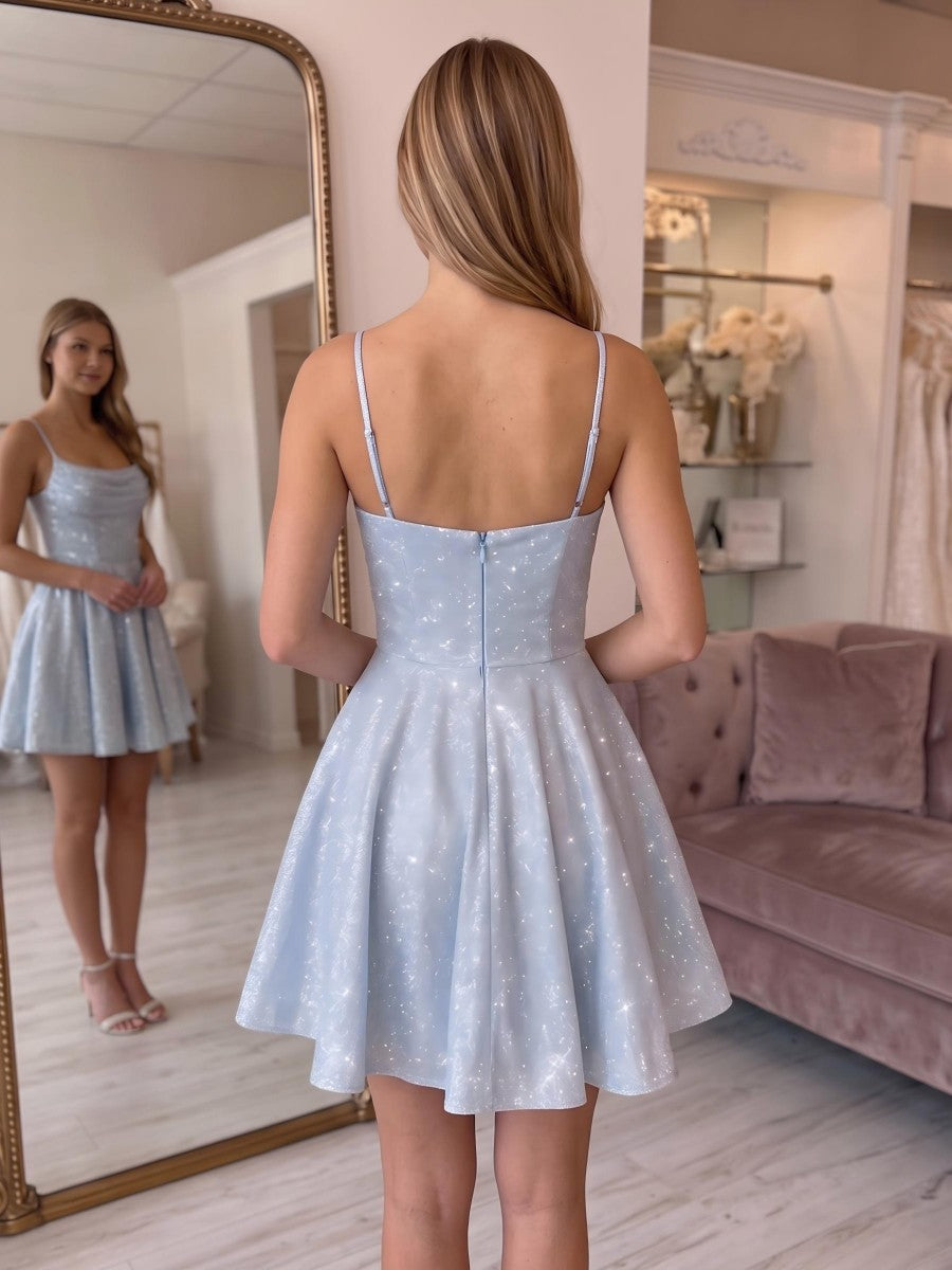 A-Line/Princess Spagetti Straps Sleeveless Short/Mini Corset Applique Homecoming Dresses