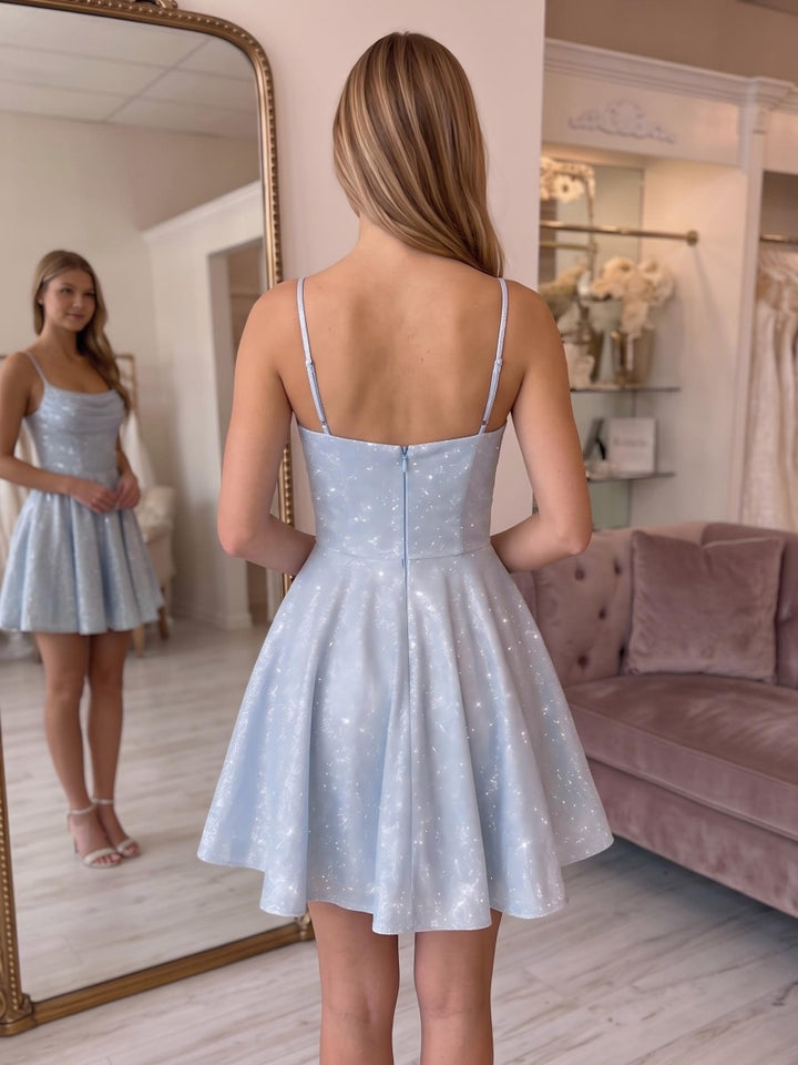 A-Line/Princess Spagetti Straps Sleeveless Short/Mini Corset Applique Homecoming Dresses