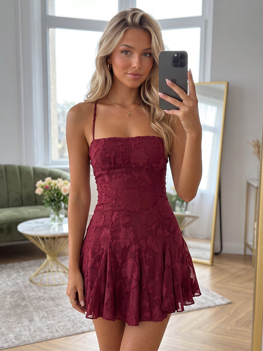 A-Line/Princess Spaghetti Straps Short/Mini Chiffon Ruched Homecoming Dresses with Florals