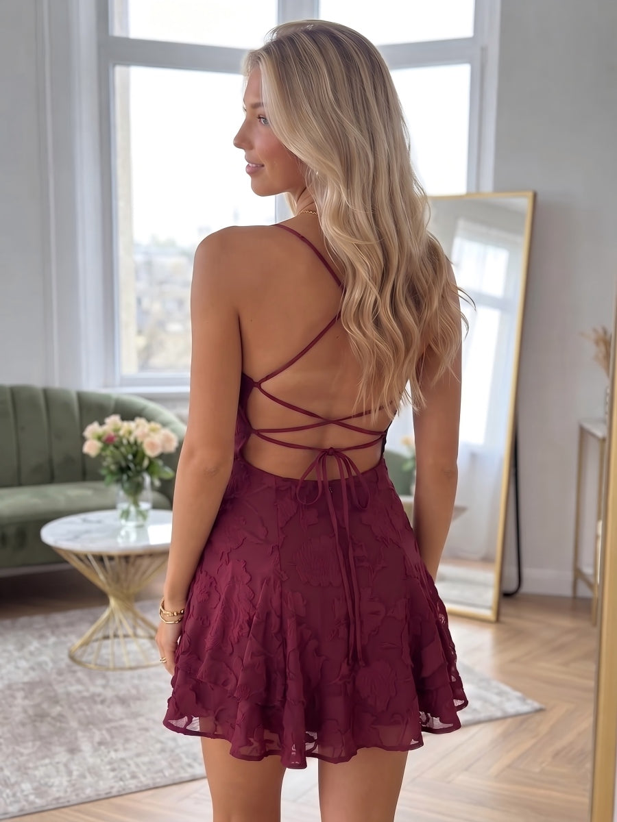 A-Line/Princess Spaghetti Straps Short/Mini Chiffon Ruched Homecoming Dresses with Florals
