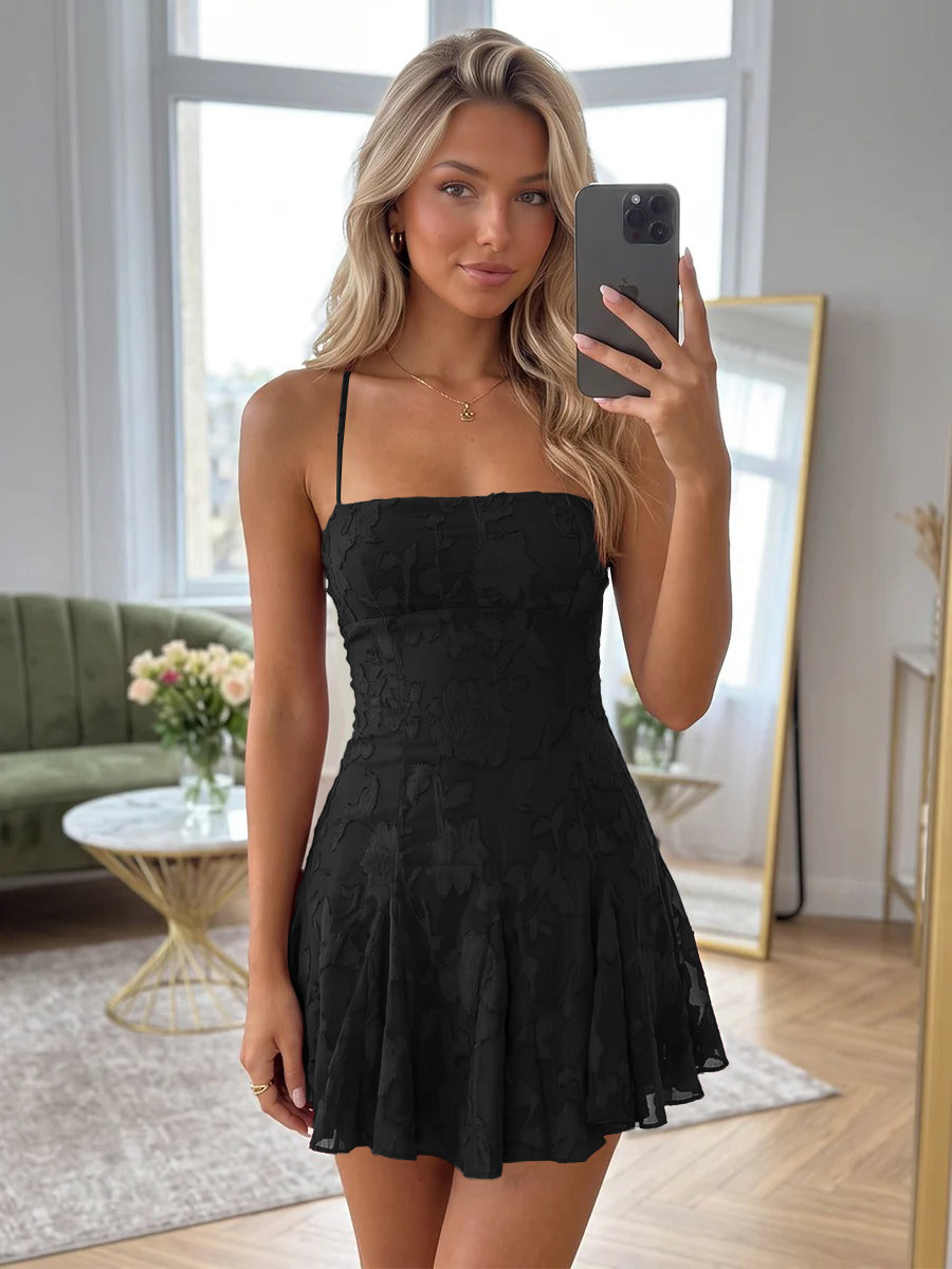 A-Line/Princess Spaghetti Straps Short/Mini Chiffon Ruched Homecoming Dresses with Florals