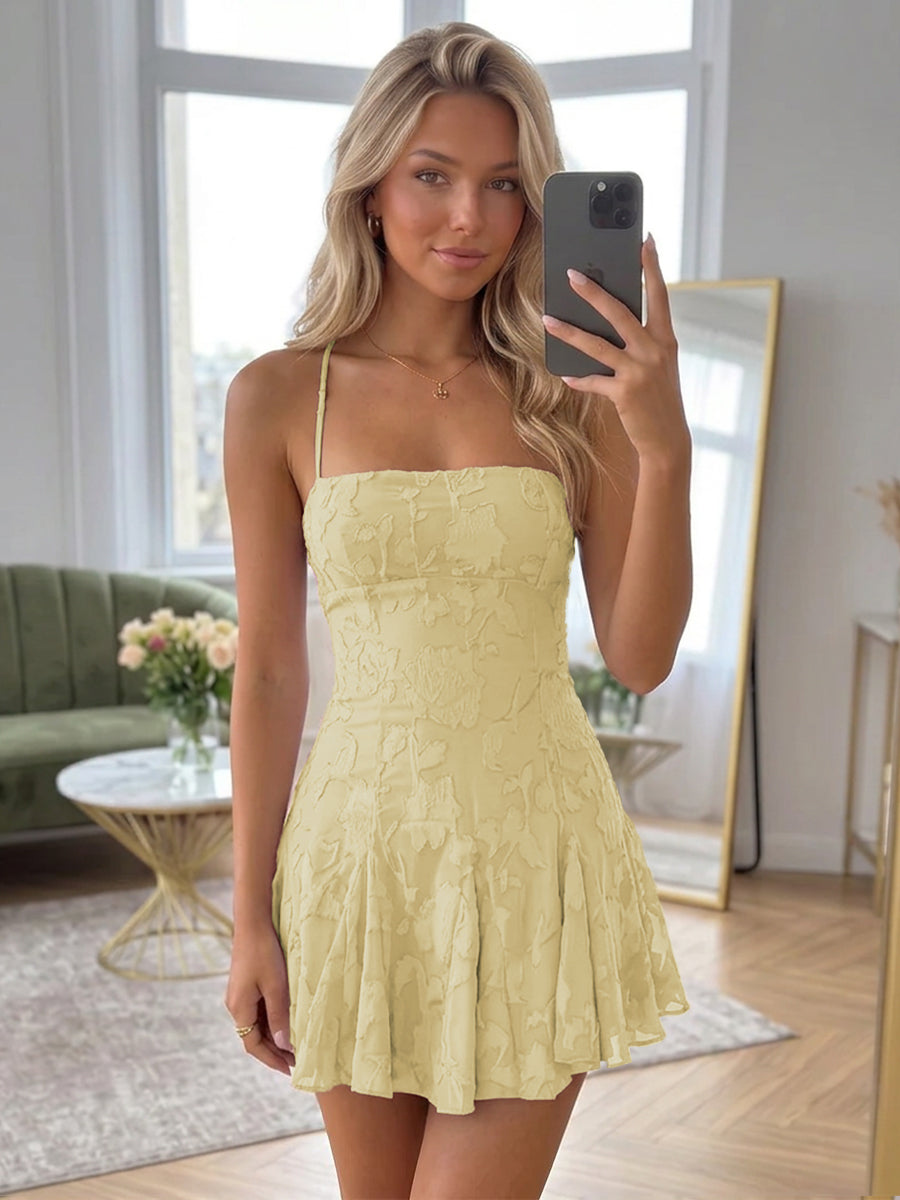 A-Line/Princess Spaghetti Straps Short/Mini Chiffon Ruched Homecoming Dresses with Florals