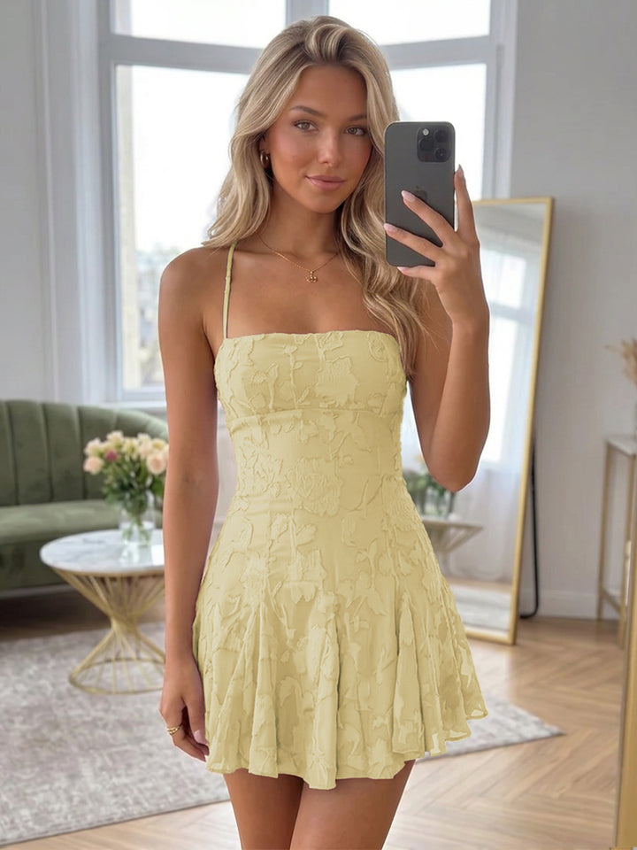 A-Line/Princess Spaghetti Straps Short/Mini Chiffon Ruched Homecoming Dresses with Florals