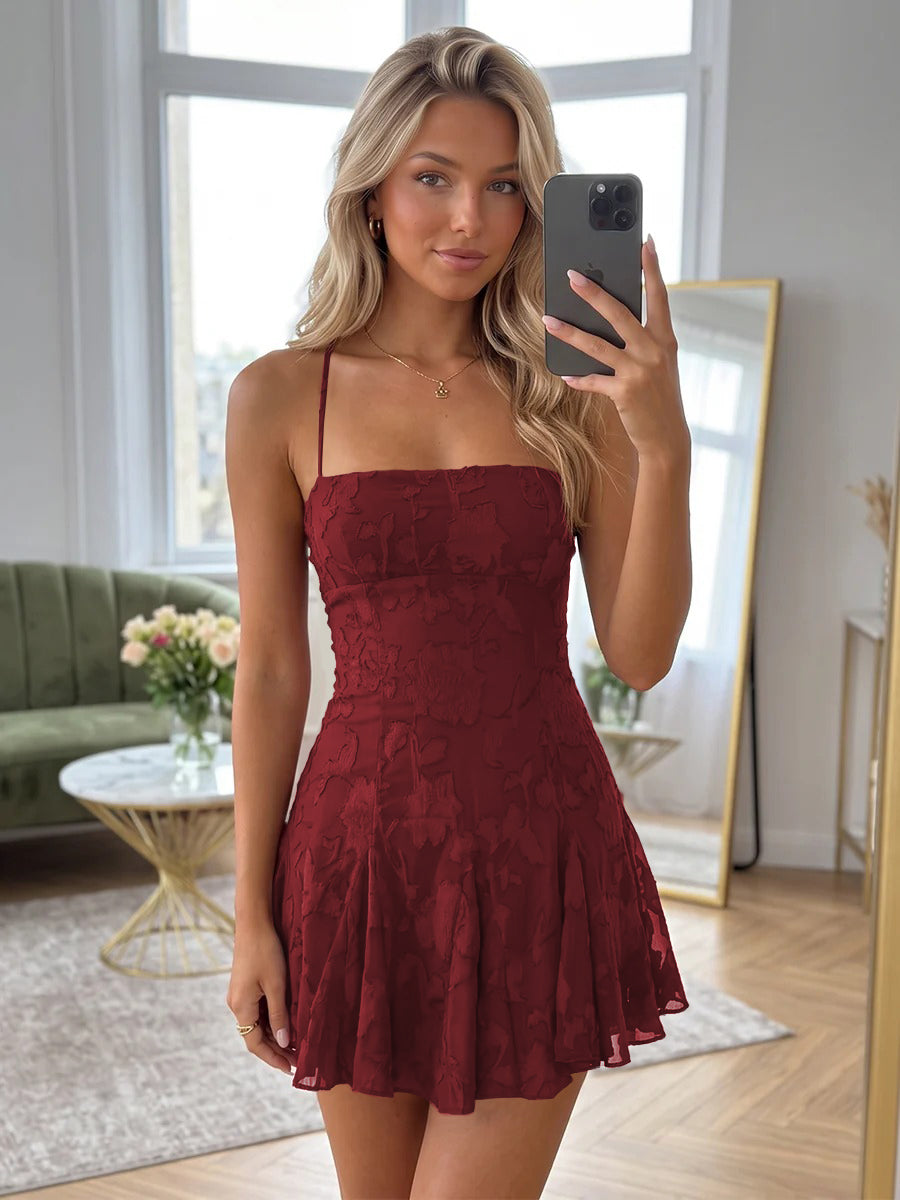 A-Line/Princess Spaghetti Straps Short/Mini Chiffon Ruched Homecoming Dresses with Florals