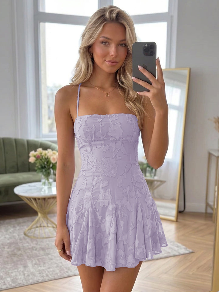 A-Line/Princess Spaghetti Straps Short/Mini Chiffon Ruched Homecoming Dresses with Florals