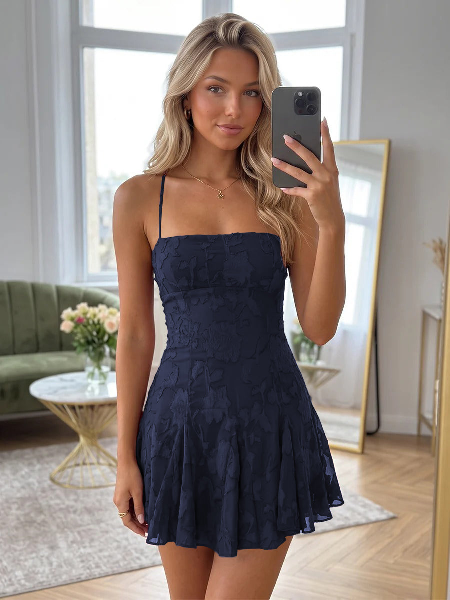 A-Line/Princess Spaghetti Straps Short/Mini Chiffon Ruched Homecoming Dresses with Florals