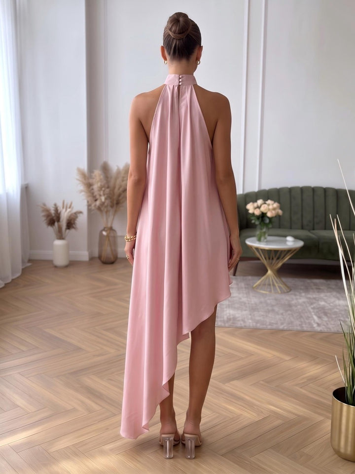 A-Line/Princess Halter Short/Mini Silk Satin Ruched Homecoming Dresses with Ruffles