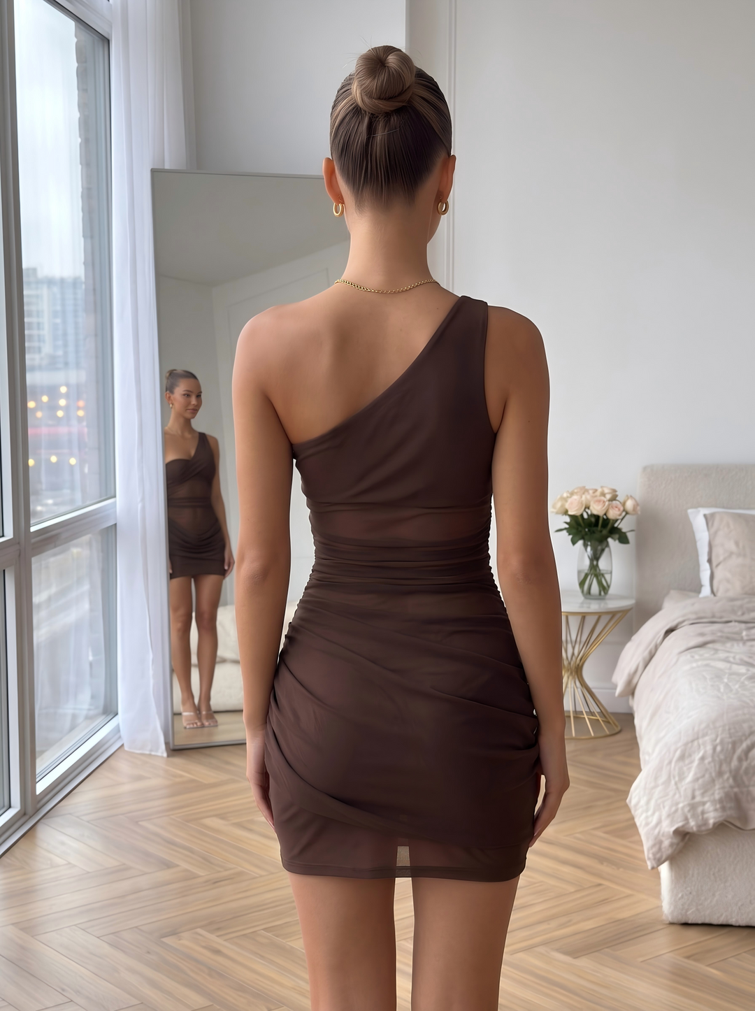 Sheath/Column One-Shoulder Short/Mini Satin Homecoming Dresses