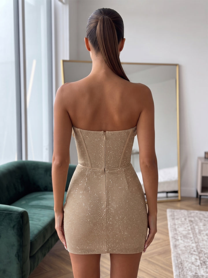 Sheath/Column Strapless Sleeveless Ruched Satin Mini Homecoming Dresses