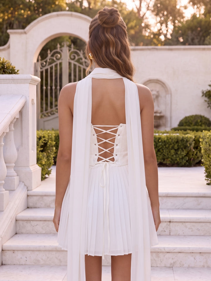 A-Line/Princess Strapless Sleeveless Chiffon Mini Homecoming Dresses with Jacquard&amp;Scarf
