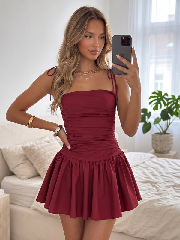 A-Line/Princess Spaghetti Straps Sleeveless Silk Satin Mini Homecoming Dresses with Bowknots