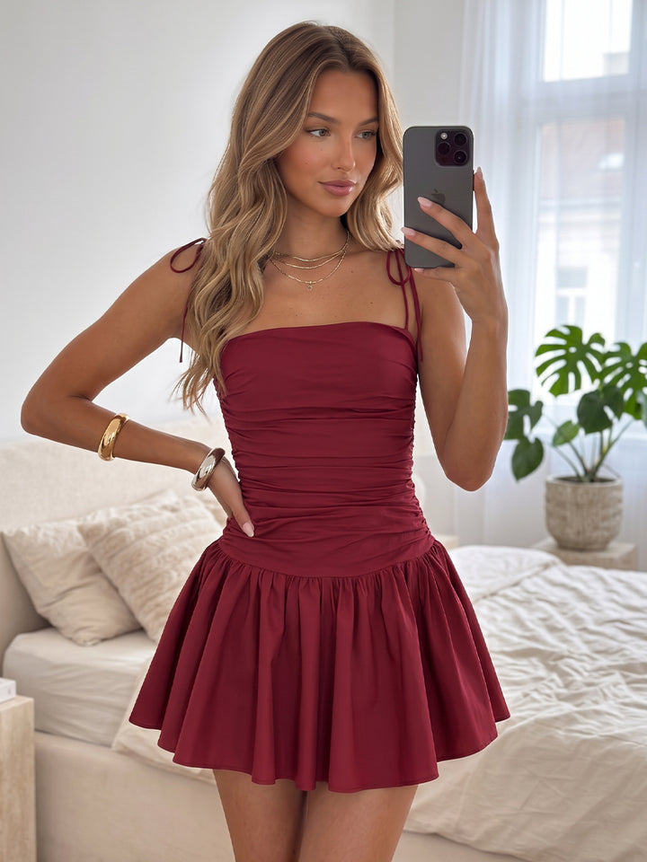 A-Line/Princess Spaghetti Straps Sleeveless Silk Satin Mini Homecoming Dresses with Bowknots