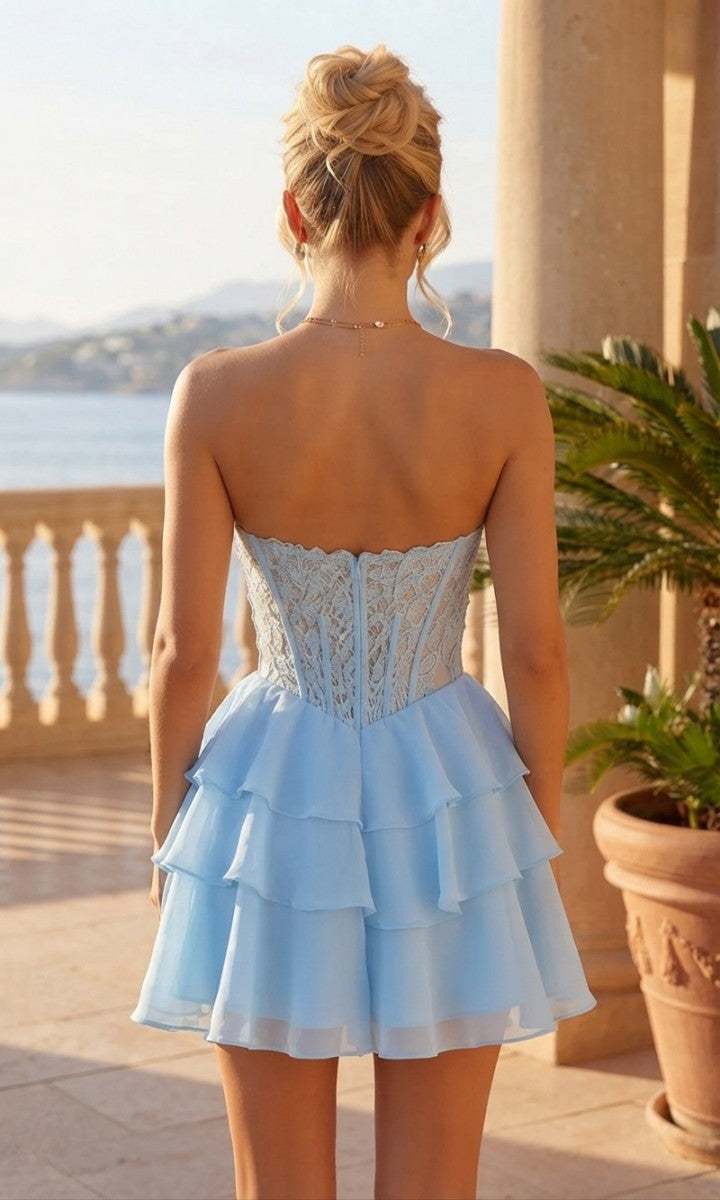 A-Line/Princess Strapless Sleeveless Chiffon Mini Homecoming Dresses with Applique&amp;Corset