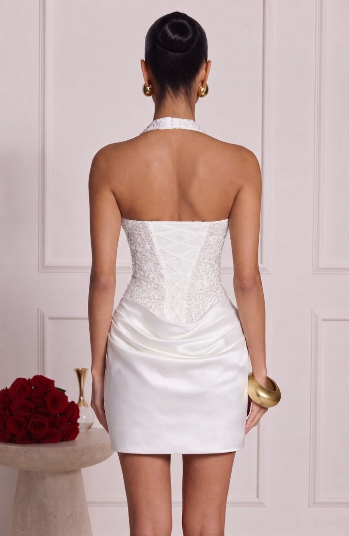 Sheath/Column V-Neck Sleeveless Silk Satin Mini Homecoming Dresses with Ruched&amp;Corset