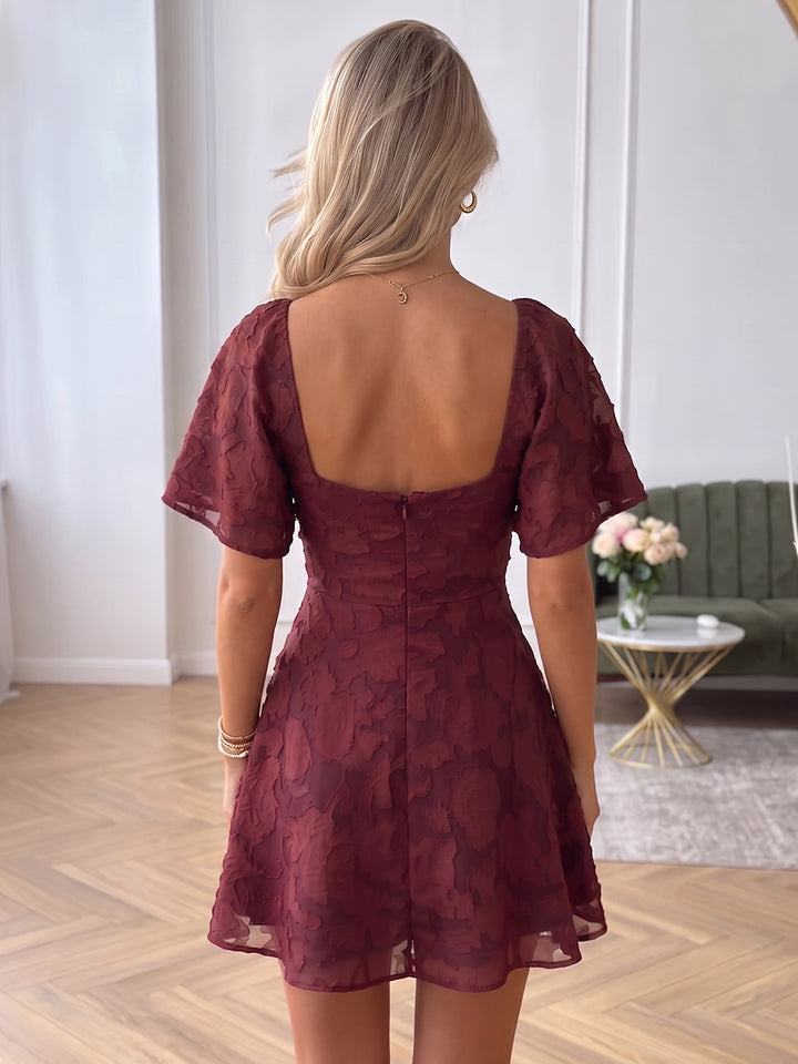 A-Line/Princess Square Neck Short Sleeves Chiffon Mini Homecoming Dresses with Florals