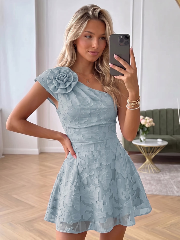 A-Line/Princess One-Shoulder Sleeveless Chiffon Mini Homecoming Dresses with Florals&amp;3D Flower