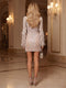 Sheath/Column High Neck Long Sleeves Homecoming Dresses With Beading & Feather