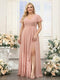 A-Line V-Neck Short Sleeves Split Side Chiffon Plus Size Bridesmaid Dresses