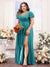 A-Line V-Neck Short Sleeves Split Side Chiffon Plus Size Bridesmaid Dresses