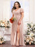 A-Line V-Neck Short Sleeves Split Side Chiffon Plus Size Bridesmaid Dresses