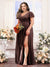 A-Line V-Neck Short Sleeves Split Side Chiffon Plus Size Bridesmaid Dresses