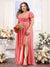 A-Line V-Neck Short Sleeves Split Side Chiffon Plus Size Bridesmaid Dresses