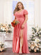 A-Line V-Neck Short Sleeves Split Side Chiffon Plus Size Bridesmaid Dresses