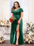 A-Line V-Neck Short Sleeves Split Side Chiffon Plus Size Bridesmaid Dresses