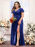 A-Line V-Neck Short Sleeves Split Side Chiffon Plus Size Bridesmaid Dresses