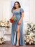 A-Line V-Neck Short Sleeves Split Side Chiffon Plus Size Bridesmaid Dresses