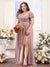 A-Line V-Neck Short Sleeves Split Side Chiffon Plus Size Bridesmaid Dresses