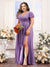 A-Line V-Neck Short Sleeves Split Side Chiffon Plus Size Bridesmaid Dresses