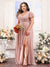 A-Line V-Neck Short Sleeves Split Side Chiffon Plus Size Bridesmaid Dresses