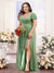 A-Line V-Neck Short Sleeves Split Side Chiffon Plus Size Bridesmaid Dresses