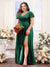 A-Line V-Neck Short Sleeves Split Side Chiffon Plus Size Bridesmaid Dresses
