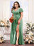 A-Line V-Neck Short Sleeves Split Side Chiffon Plus Size Bridesmaid Dresses