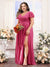 A-Line V-Neck Short Sleeves Split Side Chiffon Plus Size Bridesmaid Dresses