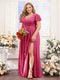 A-Line V-Neck Short Sleeves Split Side Chiffon Plus Size Bridesmaid Dresses