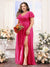 A-Line V-Neck Short Sleeves Split Side Chiffon Plus Size Bridesmaid Dresses