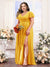 A-Line V-Neck Short Sleeves Split Side Chiffon Plus Size Bridesmaid Dresses