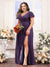 A-Line V-Neck Short Sleeves Split Side Chiffon Plus Size Bridesmaid Dresses