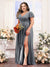 A-Line V-Neck Short Sleeves Split Side Chiffon Plus Size Bridesmaid Dresses