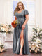 A-Line V-Neck Short Sleeves Split Side Chiffon Plus Size Bridesmaid Dresses