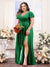 A-Line V-Neck Short Sleeves Split Side Chiffon Plus Size Bridesmaid Dresses